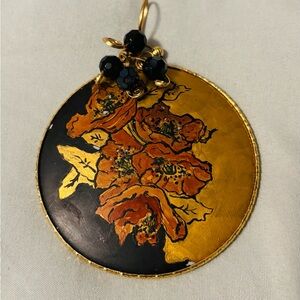 Hand Painted Floral Gold and Black Pendant